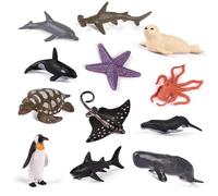 Maxmoc 12PCS Sea Animal Toys Set, Realistic Ocean Animal Figures with Dolphin, Whale, Shark, Turtle, Penguin, Seal, Plastic Animals Toys for Kids Educational Play and Party Favors