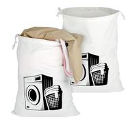 Maxmoc Pack of 2 Cotton Laundry Bags Travel, White, Foldable, Large Capacity, Drawstring Design, Reusable Dirty Laundry Bag, 60 x 50 cm