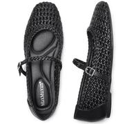 MaxMuxun Ballet Flats for Women Square Toed Mary Jane Flat Comfortable Woven Dressy Shoes, Black, 7 UK