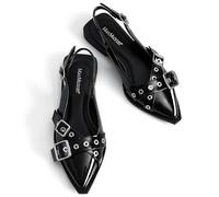 MaxMuxun Slingback Flats for Women Studs Buckle Closed Toe Sandals Pointed Toe Ballerina Shoes Comfort Ladies Shoes Strappy Flats for Women Ballet Flats