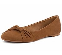 MaxMuxun Womens Camel Comfortable Round Toe Slip On Lightweight Work Pumps Flat Ballet Shoes with Bowtie Size 7 UK / 40 EU