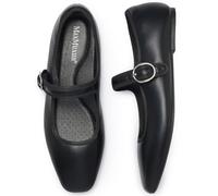 MaxMuxun Women's Mary Jane Flats Square Toe Comfortable Shoes,Breathable Woven Flats for Women Black Size 8