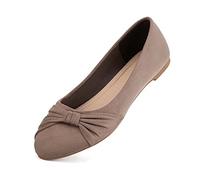 MaxMuxun Womens Wine Comfortable Round Toe Slip On Lightweight Work Pumps Flat Ballet Shoes with Bowtie Size 7 UK / 40 EU Taupe