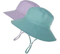 MaxNova Baby Sun Hat Toddler Summer UPF 50+ Baby Girl Bucket Hat Wide Brim Beach Hats for Baby Boys 0-5 Years 2pack, 2pack Solid Purple/Auqa, 2-7 Years