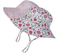 MaxNova Baby Sun Hat Toddler Summer UPF 50+ Baby Girl Bucket Hat Wide Brim Beach Hats for Baby Boys 0-7 Years 2pack, 2pack Pink Seahorse/Red Rose, 0-6 Months