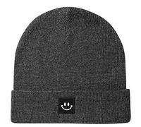 MaxNova Knit Beanie Hat with Smile Face for Men/Women, Grey Heather, One Size