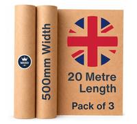 MAXO Brown ECO Kraft Paper Roll 500mm x 20m | 90 GSM Recyclable Wrapping Paper | Uncoated Rustic Finish for Protective Wrapping, Parcel Packing & Arts & Crafts | Plastic Free | Pack of 3
