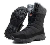 Maxome Mens Snow Winter Boots Warm Fur Lined Ankle Walking Boots for Men Waterproof Anti-Slip Mid Calf Hiking Walking Shoes Outdoor Lightweight Snow Shoes Black