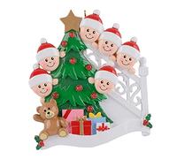 MAXORA Personalized Christmas Morning Happy Family Ornament 6 Elves Peeking Custom for Kids Grandkids Cousins Siblings