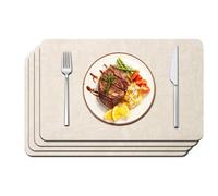 Maxpearl Faux Leather Placemats Set of 4 - Waterproof - Wipe Clean - Heat Resistant - Anti Slip Dining Table Place Mats, Suitable for Indoor & Outdoor Use, 17’’×12’’, Beige