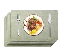 Maxpearl Faux Leather Placemats Set of 6 - Waterproof - Wipe Clean - Heat Resistant - Anti Slip Dining Table Place Mats, Suitable for Indoor & Outdoor Use, 17’’x12’’, Sage Green