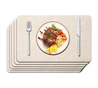 Maxpearl Faux Leather Placemats Set of 6 - Waterproof - Wipe Clean - Heat Resistant - Anti Slip Dining Table Place Mats, Suitable for Indoor & Outdoor Use, 17’’×12’’, Beige