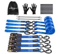 maXpeedingrods 4x 997kg Tie Down Straps 15ft (4.5m) 2200lb 25mm EN 12195-2 | Ratchet Lashing Straps 25mm with safety clip S-hooks, motorcycle tie down straps - Blue