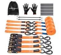 maXpeedingrods 4x 997kg Tie Down Straps 15ft (4.5m), Ratchet Straps 2200lb | Lashing Straps 25mm with safety clip S-hooks, motorcycle tie down straps, EN 12195-2 - Orange