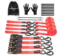 maXpeedingrods 4x 997kg Tie Down Straps 15ft (4.5m), Ratchet Straps 2200lb | Lashing Straps 25mm with safety clip S-hooks, motorcycle tie down straps, EN 12195-2 - Red