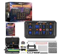 maXpeedingrods 8 Gang Switch Panel Kit, Blue 12/24V LED Dimmable Boat Switches with Memory Multifunction Constant Strobe Momentary Flash, Universal Electronic Relay for Car Off-road ATV SUV Truck