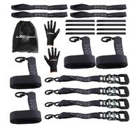 maXpeedingrods 8ft 12inch 17inch S-Hook Ratchet Straps 5208 lb Break Strength, 1736LB Loading 8ft Soft Loops for ATVs Motorcycles Utvs with Velcro and Storage Bag Gloves 4-Pack Set Black 1.6inch width