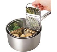MAXPERKX 18cm Family Triple Saucepan Pan Divider Separator Set Three Part Saves Cooking Space & Energy Stainless Steel Strainer for Small Kitchens Camping Caravans Vegetables Potatoes Boiled Eggs