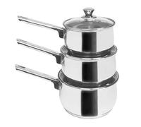 MAXPERKX 3 Piece Saucepan Set - Stainless Steel, Includes 1.8L/2.6/3.4L Cooking Pan with Tempered Glass Lids and Steam Vents, Dishwasher Safe, Suitable for All Hob Types