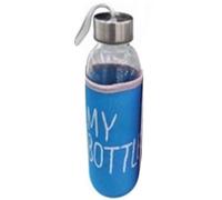 MAXPERKX Glass Water Bottle Sleeve Carry Cover Drinking Travel Sport Gym Protective 300ml Outdoor For Beverage Juice and Juicer Use Stainless Steel Caps Including Nylon Protection Sleeve (Blue)