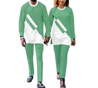 MaxPick African Couple's Outfit Women's 2 Piece Set with Men's Shirt Pants Patchwork Solid Casual African Couple's Outfit, 1 5, X-Large