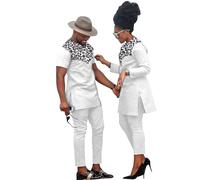 MaxPick African Coupleswear Women's Ankara Printed Top and Trousers Set Bazin Riche Men's Matching Top and Trousers Set X-Small Women 727 5