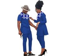 MaxPick African Coupleswear Women's Ankara Printed Top and Trousers Set Bazin Riche Men's Matching Top and Trousers Set Large Women 746 2