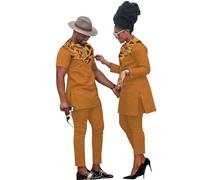 MaxPick African Coupleswear Women's Ankara Printed Top and Trousers Set Bazin Riche Men's Matching Top and Trousers Set Small Women 649 44