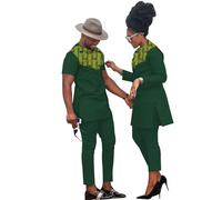 MaxPick African Coupleswear Women's Ankara Printed Top and Trousers Set Bazin Riche Men's Matching Top and Trousers Set 4X-Large Women 737 53