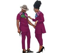 MaxPick African Coupleswear Women's Ankara Printed Top and Trousers Set Bazin Riche Men's Matching Top and Trousers Set XX-Small Women 765 41