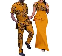 MaxPick African Print Dresses for Women Match Men Ankara Outfits Top and Pants Sets Bazin Riche African Couple Clothes Party, 751 9, Large