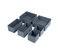 MAXPORIUM® 6-Pieces Clothes Drawer Organiser Divider - Foldable Wardrobe Organiser - Fabric Drawer Dividers Underwear Storage Boxes for Bras, Baby Clothes, Socks, Ties - Grey