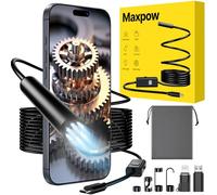 Maxpow Endoscope Inspection Camera - 1920 HD Flexible Rigid Snake Inspection Camera, 8 LED Lights Adjustable IP67 Waterproof Probe Drain Endoscope for Android and iOS(16.4 ft/ 4.98m)-Upgraded