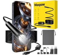 Maxpow Endoscope Inspection Camera - 1920 HD Flexible Rigid Snake Inspection Camera, 8 LED Lights Adjustable IP67 Waterproof Probe Drain Endoscope for Android and iOS(16.4 ft/ 5m)
