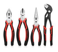 MAXPOWER 4 Piece Set: 8-Inch Lineman, Diagonal Cutting & Long Nose Pliers, 10-Inch Groove Joint Pliers
