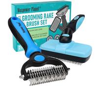 Maxpower Planet Dog Rake and Dog Hair Brush - Gently Removes Loose Undercoat, Mats and Tangled - Deshedding Grooming Tool for Dogs & Cats - Self Cleaning Slicker Brush - All Hair Types