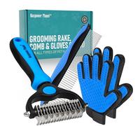 Maxpower Planet Pet Grooming Brush - Double Sided Shedding and Dematting Undercoat Rake Comb for Dogs and Cats,Extra Wide (B1 - Rake, Gloves & Comb, Large)