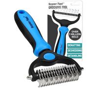 Maxpower Planet Pet Grooming Brush for Long Haired Cats - Double Sided Shedding and Dematting Undercoat Rake, Dog Comb, Blue