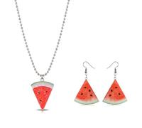MAXQUU 1 Pair Of Watermelon Fruit Earrings And 1 Necklace, Fun And Cute Style, Light Drape, Ladies Daily Party Accessories.