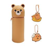 MAXQUU 1 Piece Brown Bear Pencil Bag with 2 Pieces of Pendant, Cute Cartoon Pencil Bag, Creative Stationery Bag, Student Stationery.