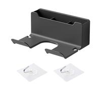 MAXQUU 1 piece hair dryer holder with 2 pieces clear hooks, hair dryer holder for no drilling installation, bathroom hair dryer holder, bathroom wall hanging decoration (black)
