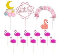 MAXQUU 1 Piece Of Flamingo Ornaments, 1 Piece Of Happy Birthday Card Inserts, 2 Pieces Of Plush Plug-Ins, 10 Pieces Of Flamingo Card Inserts, Cake Decorations, Birthday Party Supplies.