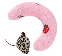 MAXQUU 1 U Shaped Pet Pillow And 1 Pet Doll, Strawberry Pattern Sleeping Pillow, Cat And Dog Pillow Toy, Pet Neck Guard And Sleeping Plush Pillow Ring (Pink)