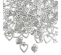 MAXQUU 100 Pieces Silver Heart Pendants With Holes, Diy Metal Hollow Pendants, Retro Jewelry Engraving Accessories, Suitable For Making Bracelets And Necklaces
