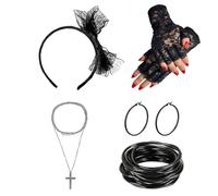 MAXQUU 16 Pieces Lace Dress Up Set, Lace Gloves, Earrings, Necklace, 80's Style Decoration, Nostalgia Set, Ladies Prom Dress Up, 80's Costume Accessories.
