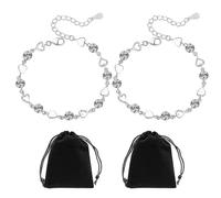 MAXQUU 2 Pieces Heart Shaped Bracelets With Black Storage Bags - Adjustable Silver Diamond Bracelets for Women, Fashionable Hand Accessories for Ladies and Girls