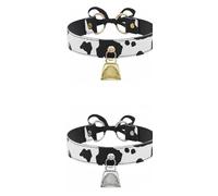 MAXQUU 2 Pieces Of Cow Spotted Collars, Adjustable Bell Pendant Clavicle Chain, Pu Leather Material, Suitable For Carnival Parties, Role-Playing (Gold, Silver).