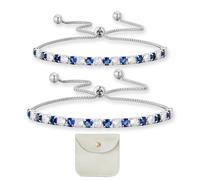 MAXQUU 2Pcs Blue And White Zircon Bracelet With 1Pc White Storage Bag,Friendship Bracelet,Diamond Jewelry Accessory,Glitter Bracelet,Adjustable Rhinestone Bracelet,Birthday Gift For Girl
