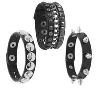 MAXQUU 3 Pieces Black Leather Studded Punk Bracelets, Gothic Spiked Bracelets, Adjustable Rock Accessories with Metal Studs for Men and Women. Perfect for Concerts, Parties, Halloween, Prom, Christmas