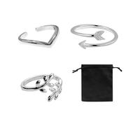 MAXQUU 3 Pieces Rings with 1 Piece Black Storage Bag, Adjustable Open Rings, Fashion Rings, Finger Metal Jewelry, Vintage Rings, Knuckle Rings, Women's Jewelry